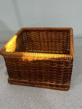 Vintage Woven Reed Square Basket Great Condition Farmhouse